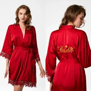 Vestaglia Personalizzata da Sposa in Seta con Pizzo - Abito da Notte per Spose e Damigelle d'Onore