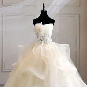 Abito da ballo elegante con corpetto a fascia ricamato in pizzo