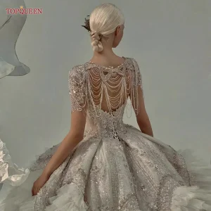 Accessori da sposa-Lussuosa catena a spalla brillante 2023 per abiti da sposa, avvolgente per feste nuziali con perline di cristallo, strass e frange di diamanti