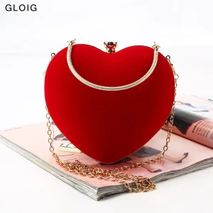 Pochette donna con design a cuore Piccoli diamanti Borse da sera in velluto dorato Borse da sposa per feste Borsa per donna