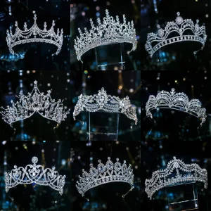 Diademi nuziali di cristallo di colore argento diverso di lusso Corona di strass Pageant Diadema Collares Copricapo Accessori per capelli da sposa