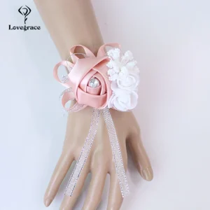 6 pezzi Braccialetto da polso Corsages Rose Fiori artificiali sul polso Braccialetto da damigella d'onore Matrimonio Damigella d'onore Fiore da sposa