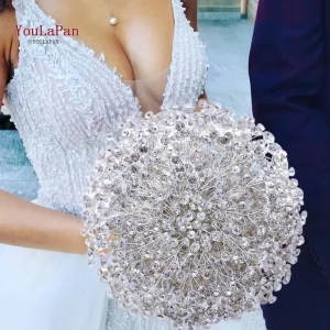 Bouquet da sposa fatto a mano con pietre preziose di diamanti, perle e argento