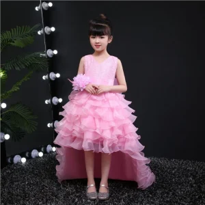 Abito da sposa per bambina a coda di pavone, alta qualità, in tulle a sirena con collo a V, grande fiocco, lungo abbigliamento per principesse dai 2 ai 13 anni