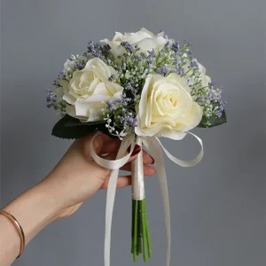 3 pezzi Rose artificiali Bouquet di fiori Seta per damigella d'onore fatti a mano Gypsophila Fiori finti per matrimonio Tavolo da casa fai da te Vaso Decorazione Faux Flores