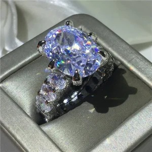 Anello di Fidanzamento 8ct Zirconia Diamante Taglio Pera Ovale 925 Argento Sterling Bijou