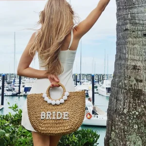 Borsa da spiaggia per la sposa Mrs - Bachelorette Party Boho Rustico in Paglia