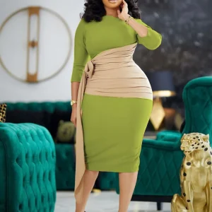 Abito da damigella d'onore di moda Donna Colletto obliquo solido Patchwork Abito a tubino a vita alta Pendolare Elegante abito da sera sottile per le donne