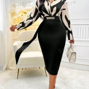 Abito con Stampa Grafica e Drappeggio Frontale Shein Modely (senza Cintura)