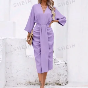 Abito con Maniche a Pipistrello Ruched Shein Prive (Tinta Unita)